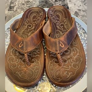 Mekila Mens SZ 11 Brown Full Grain Leather Beach Resort Sandal Cowboy Inspired